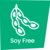 A green graphic of a jar of soy beans with the words: Soy Free: A green graphic of a jar of soy beans with the words: Soy Free