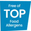 A blue graphic that says: Free of Top Food Allergens: A blue graphic that says: Free of Top Food Allergens