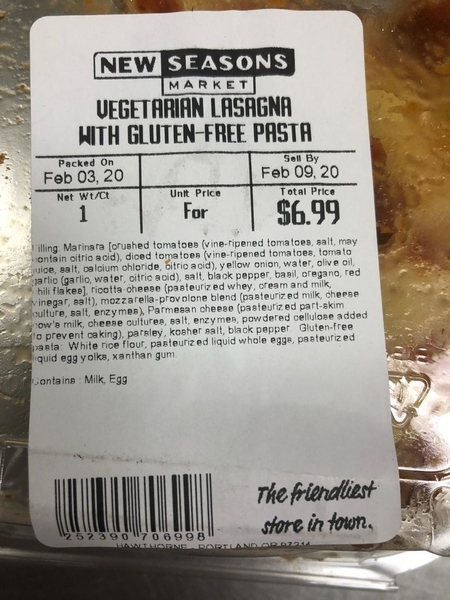 Lasagna Label