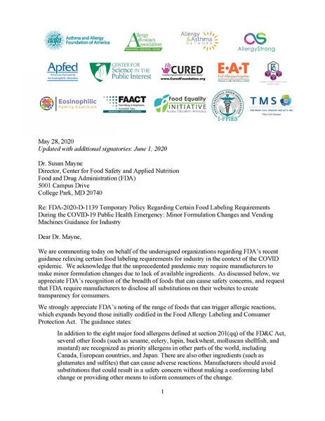 Joint letter to FDA re Temporary Policy Regarding Certain Food Labeling Requirements_Page_1