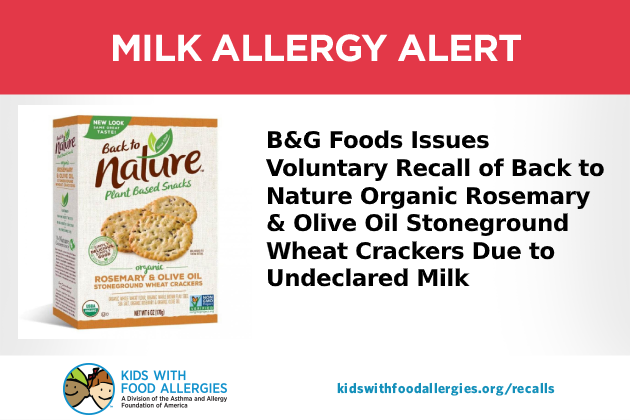 Milk Allergy Alert Back To Nature Organic Rosemary Olive Oil Stoneground Wheat Crackers Kids With Food Allergies